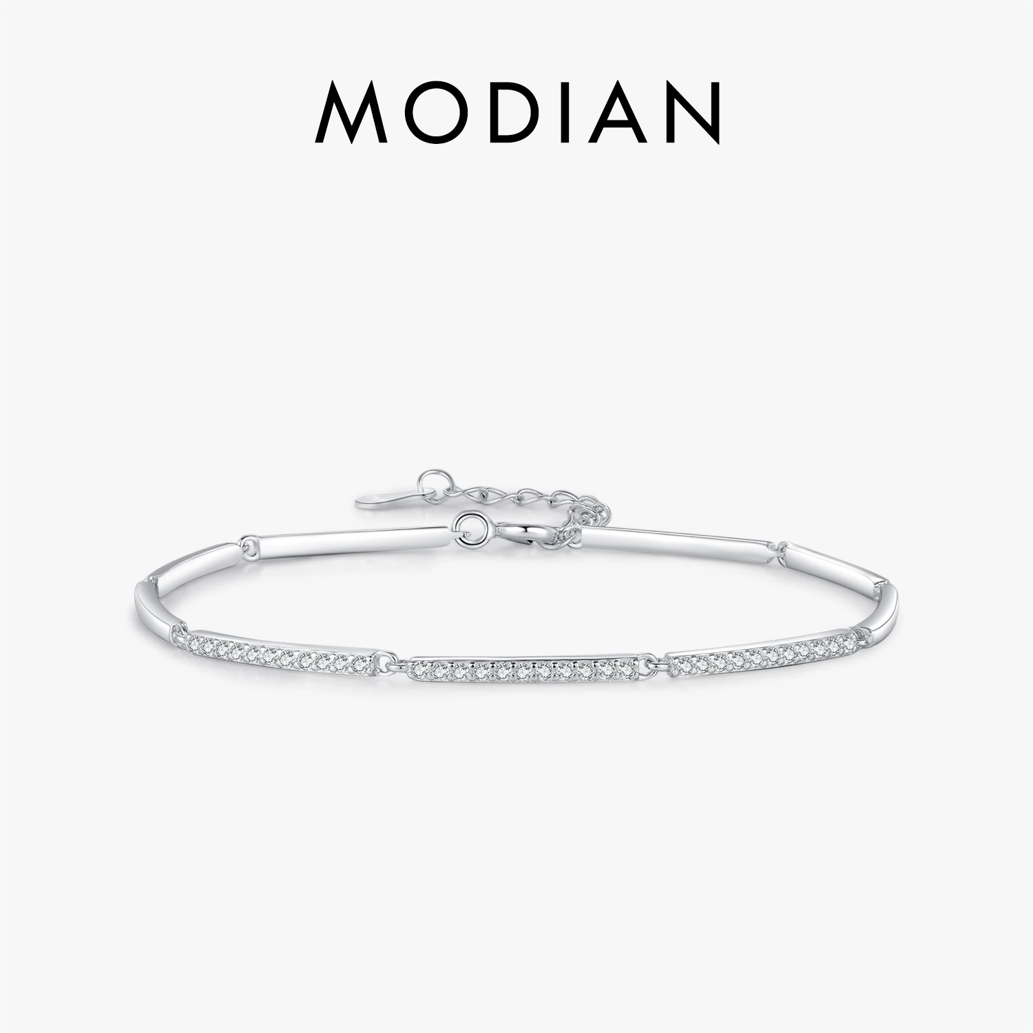 MODIAN bransoletka pozłacana białym złotem dla kobiet 925 srebro prostokąt Pave ustawienie bransoletka Dainty Fashion podstawowa biżuteria