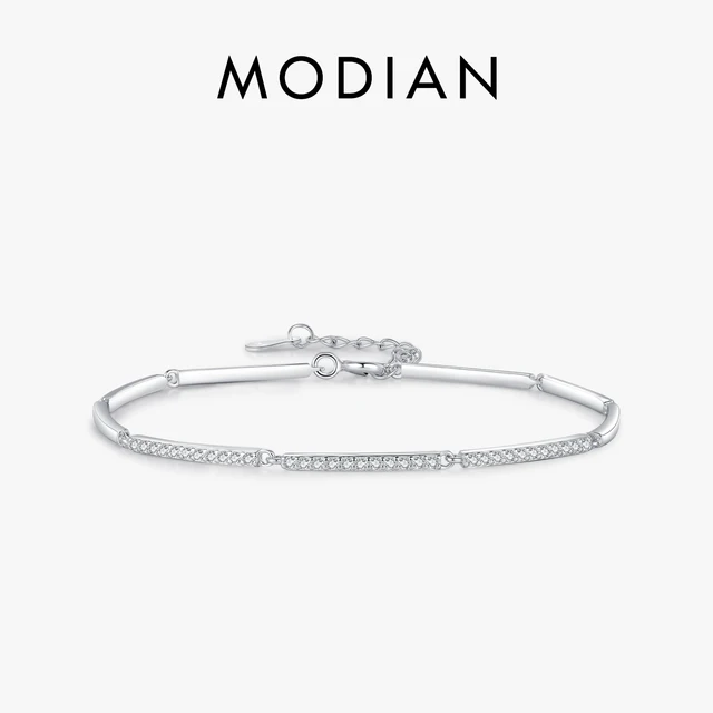 MODIAN bransoletka pozłacana białym złotem dla kobiet 925 srebro prostokąt Pave ustawienie bransoletka Dainty Fashion podstawowa biżuteria