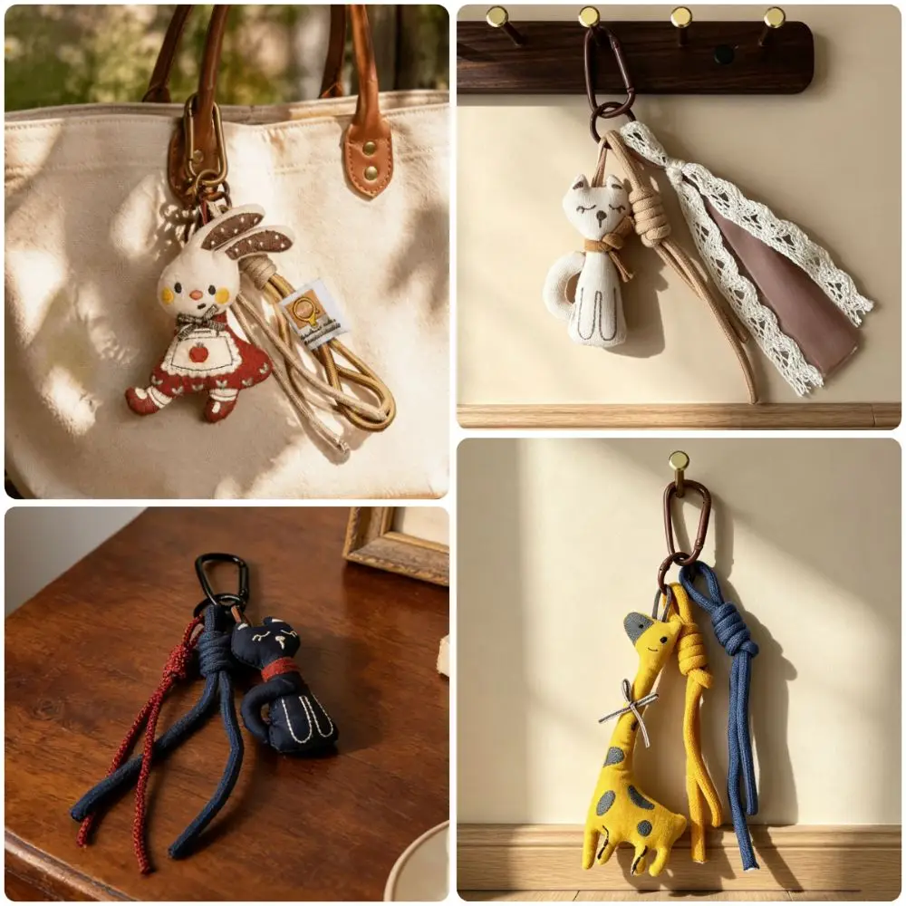 Cartoon Animal Keychain Doll Charm Multicolor Horse Chicken Duck Lanyard Charm Rabbit Cat Bear Ligth Weight Keyring Pendant