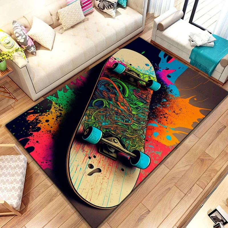 

Colorful Skateboard Logo Printed Carpet Fashion Yoga Mat Non-slip Area Rug Photography Prop Birthday Gift Bedroom Decor Mandala