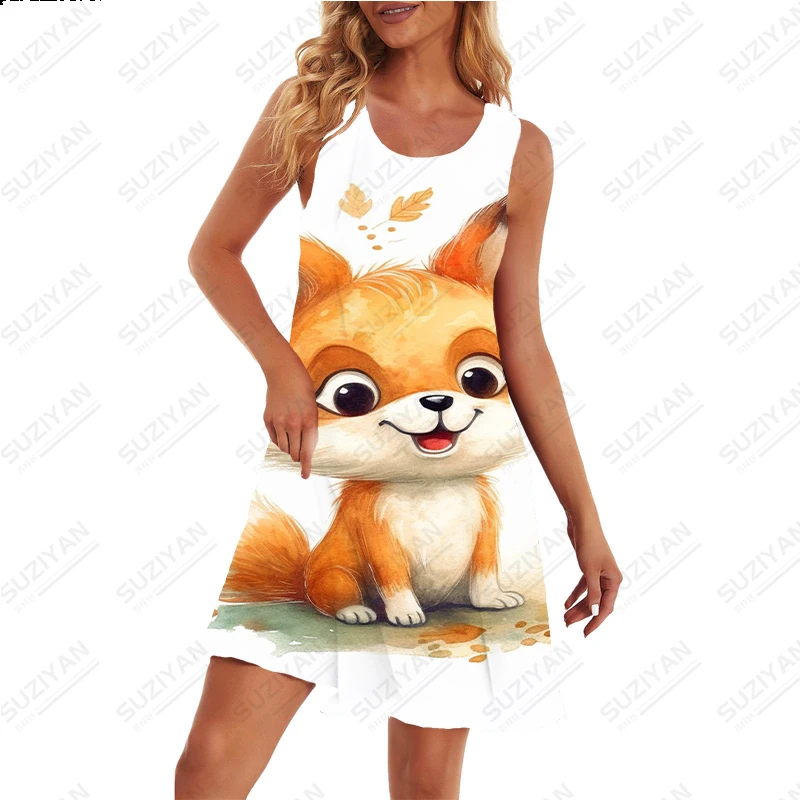 Summer New Dress Kawaii Funny Cartoon Fox 3D Printing Pattern Dress Fashion Street Dress Plus-size Dress Women's Dress