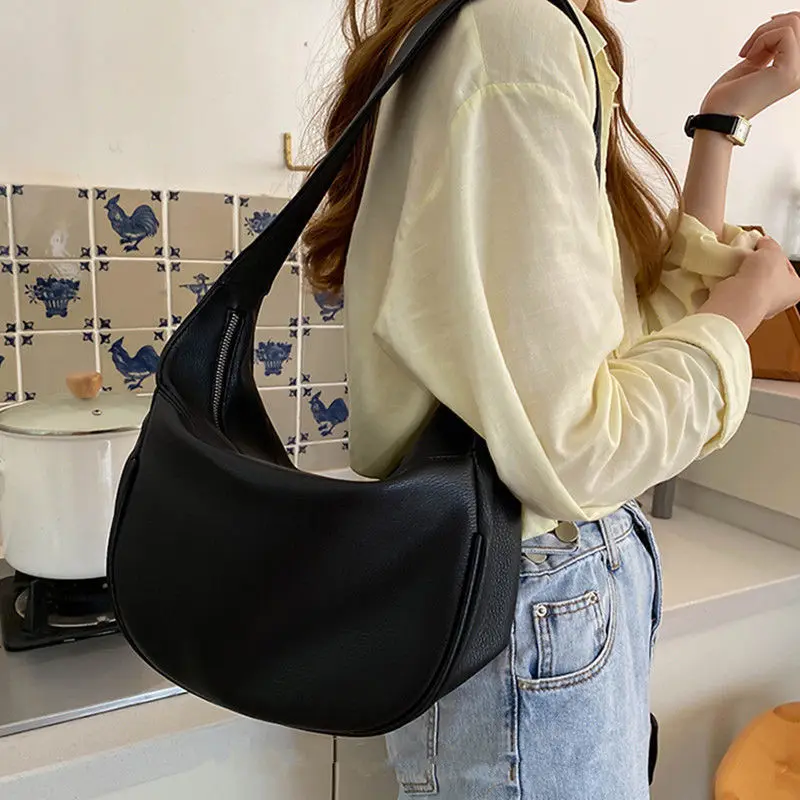 Women Fashion Casual Hobo Bags  Large Capacity Shoulder Crossbody Bag Female  Wide Strap Handbag Brand Trending Underarm Purse