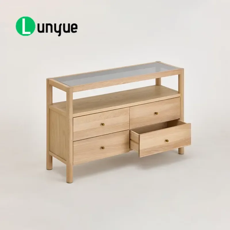 Minimalist Modern Smoky Grey Side Cabinet with Drawers and Glass Door Storage Furniture for Living Room Bedroom Home Decor