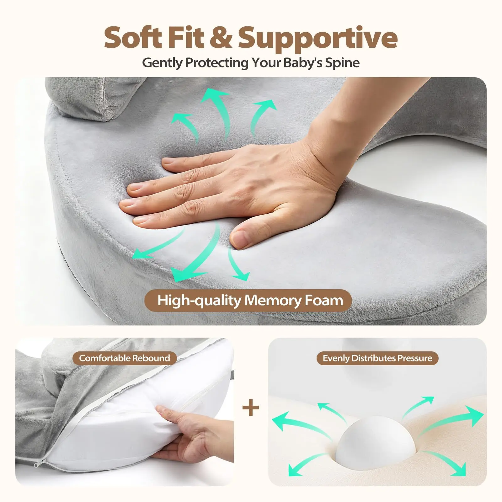 Memory Foam Nursing Pillow Ergonomic Nursing Waist Support for Newborn Feeding Breastfeeding Soft Fabric Safety Fence