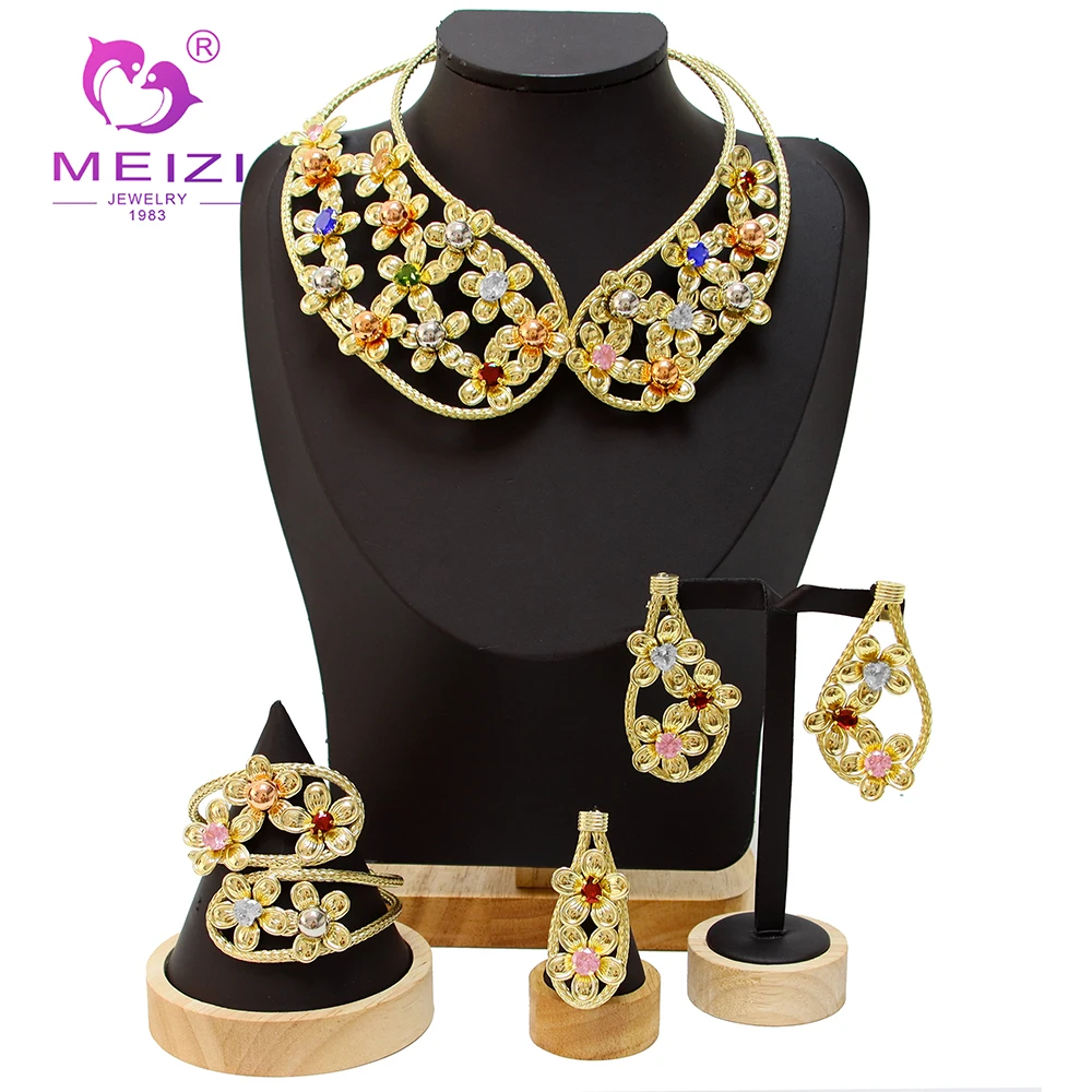 

MEIZI jewelry Ladies Exquisite Banquet Dating Wedding Jewelry Set Free Shipping Necklace For Women Dubai Gold Plated Jewelry Set