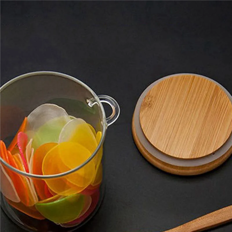 

AB35-6Pcs Sugar Bowl With Bamboo Lid And Spoon Clear Glass Canister Jar For Kitchen Storag