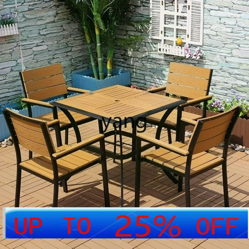 LTT mesas y sillas de madera de plástico para exteriores impermeables y protector solar aleación de aluminio patio de villa cuadrado al aire libre
