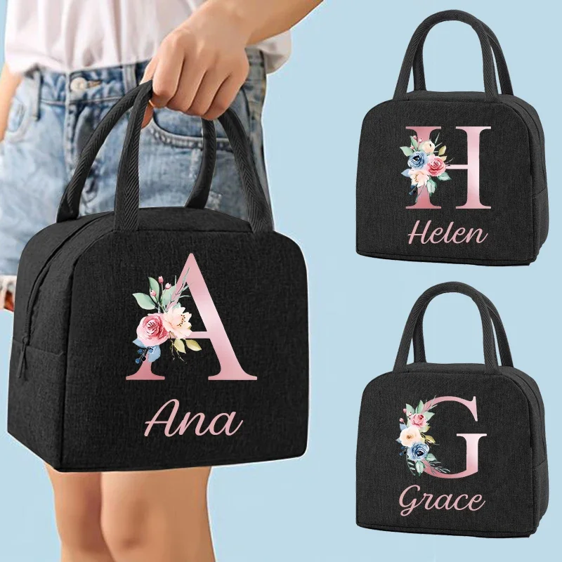 Custom Initial with Name Food Thermal Bag for Women Food Thermal Bag Thermal Pouch Portable Large Lunch Bags Gift Ice Bag