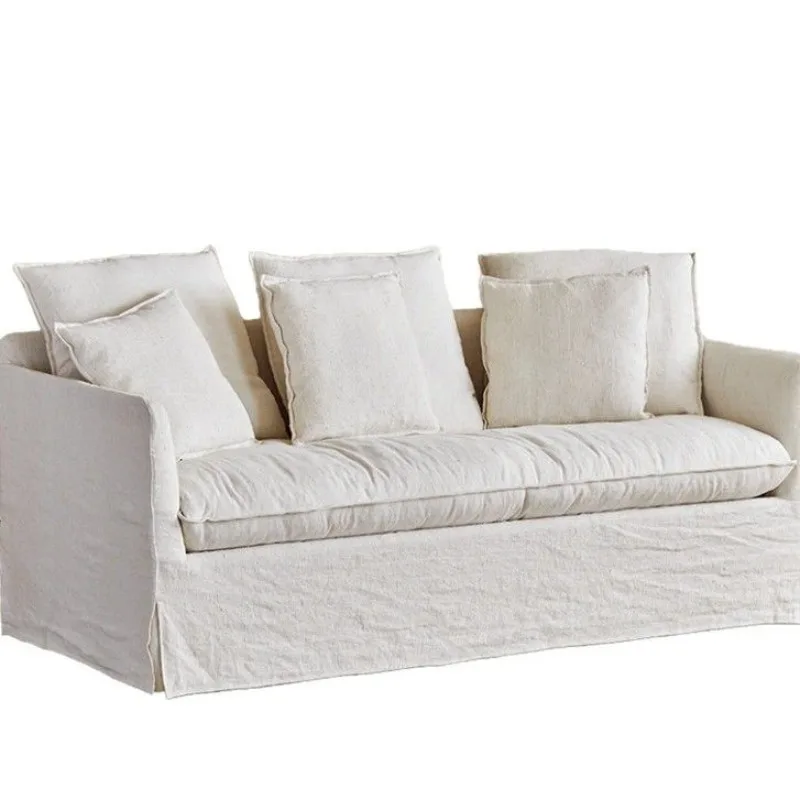 

washable cotton and linen sofa, fabric B & B hotel small apartment living room bedroom three people modern and simple
