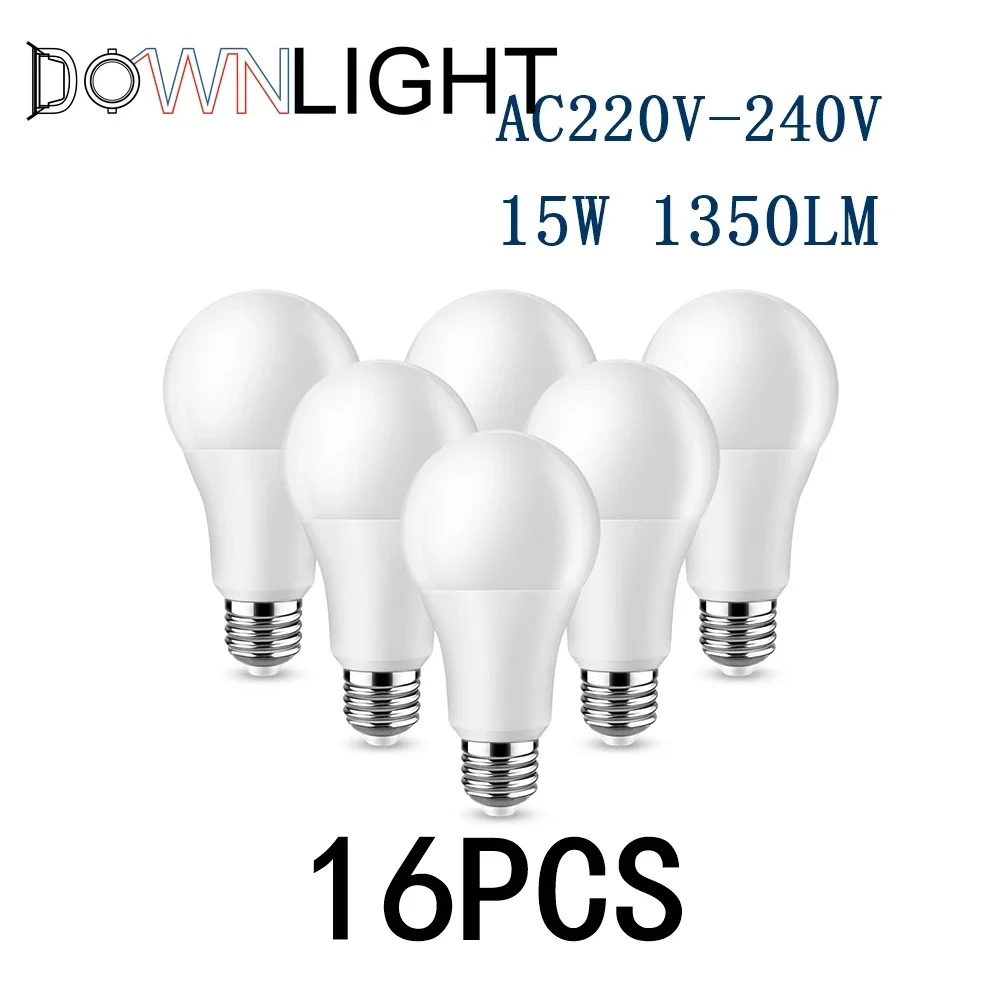 

16PCS 2022 Focos High Brightness LED Bulb Lamps A60 E27 B22 AC220V-240V 15W Power Suitable for kitchen, living room and office