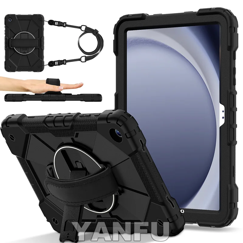 Armor Case For Samsung Galaxy Tab A11 Plus 11 A9 + Plus 11 A11 8.7 inch Rotation Hand Shoulder Strap Kickstand Shockproof Cover