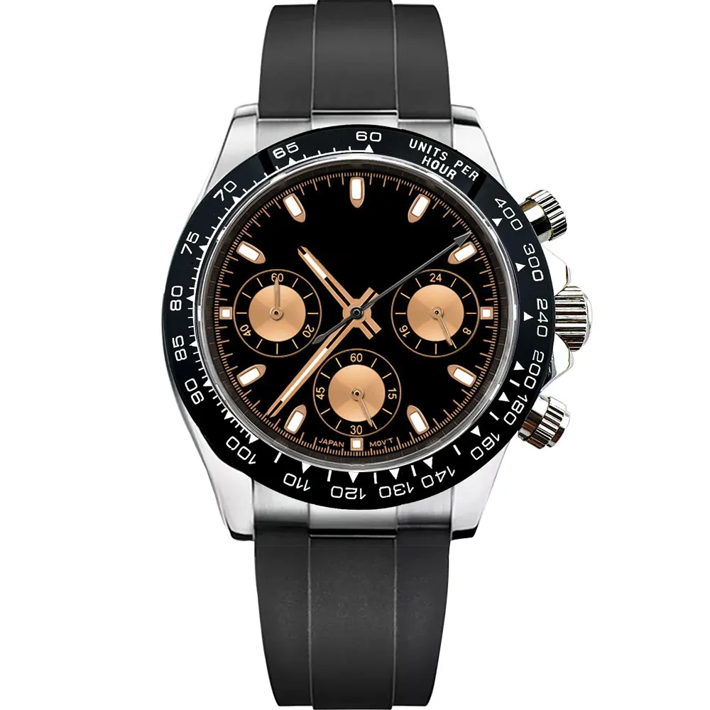 شعار مخصص فاخر للرجال 39 مللي متر ساعة كوارتز كرونوغراف الياقوت المألوف العصرية أنيق الرياضة شريط مطاطي ساعة اليد #3