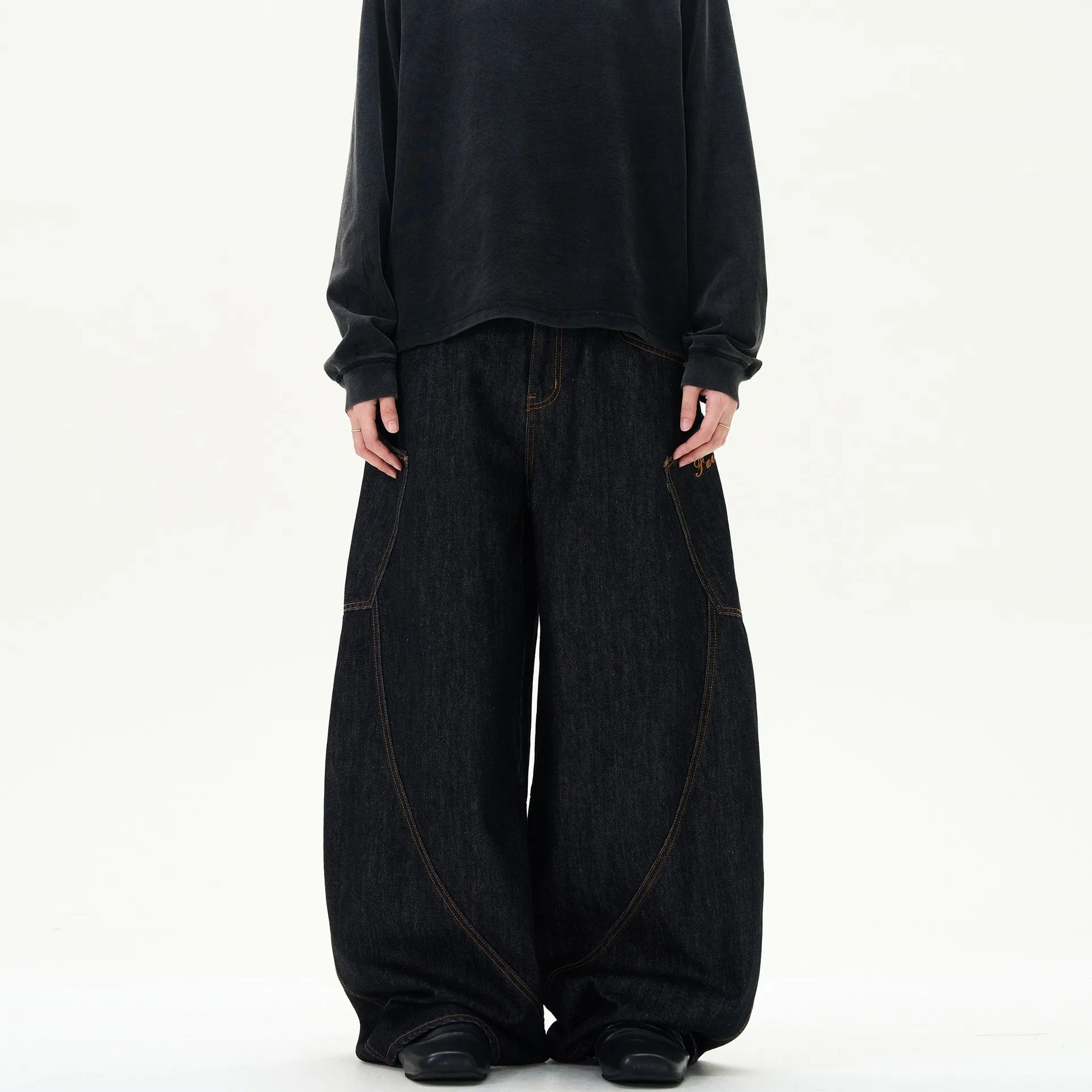 Calças Jeans Streetwear Retrô Americanas Masculinas e Femininas, Calças Largas de Perna Larga, Silhueta Oversized, Calças Compridas até o Chão, Tendên