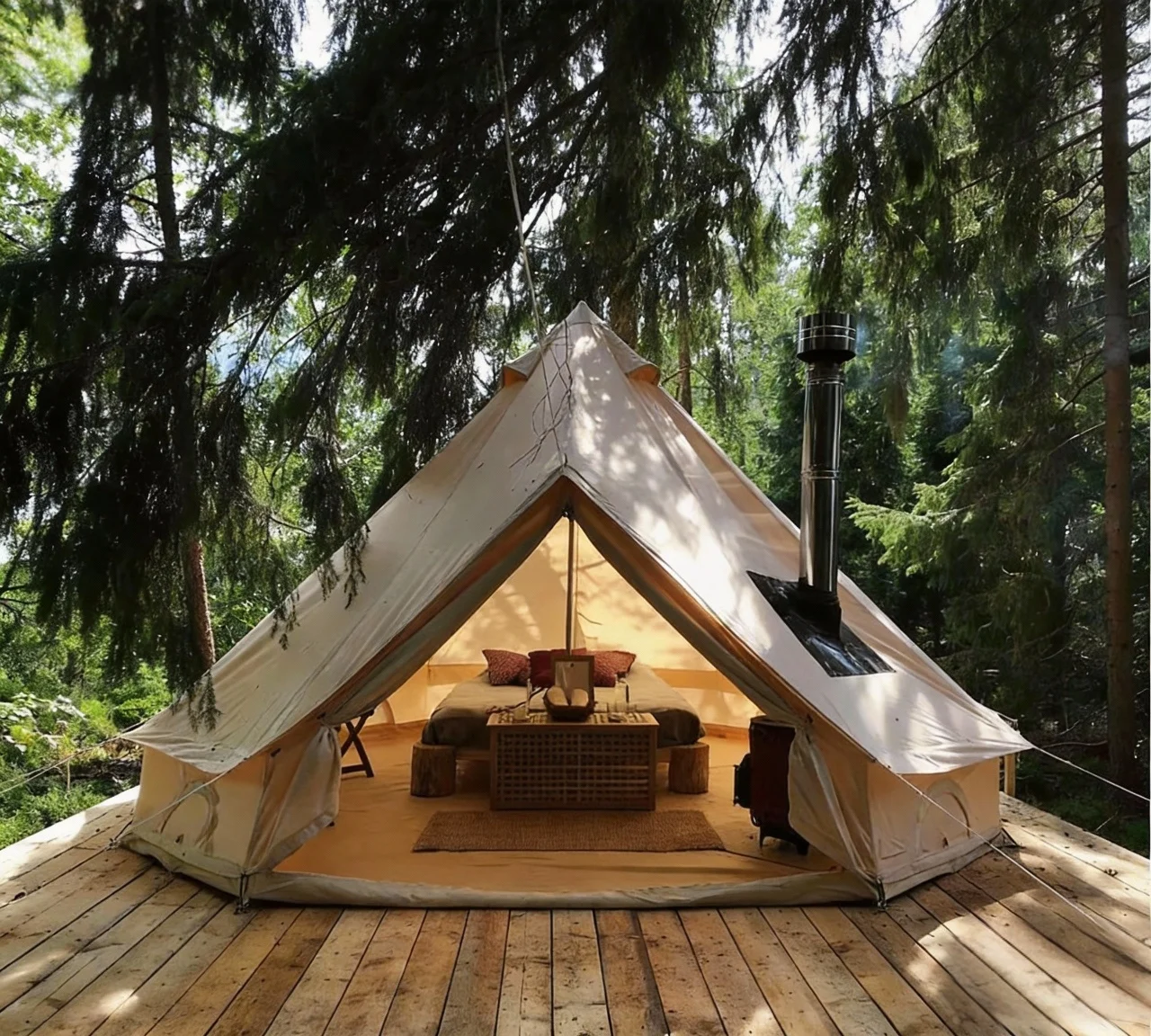 

High Quality 3m 4m 5m 6m 7m Sahara Cotton Canvas Bell Tent Outdoor Tents with Stove Hole