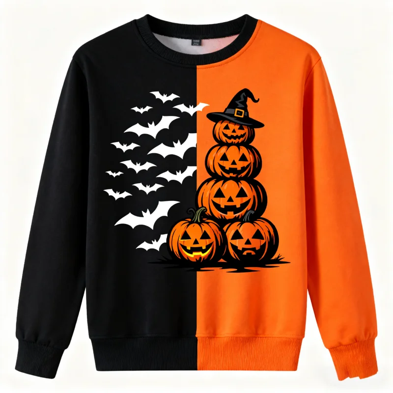 

3D Printed Motor Men And Women's Halloween Sweatshirts: Pumpkin, Bat & Spider Web Designs, Perfect for Halloween Celebrations