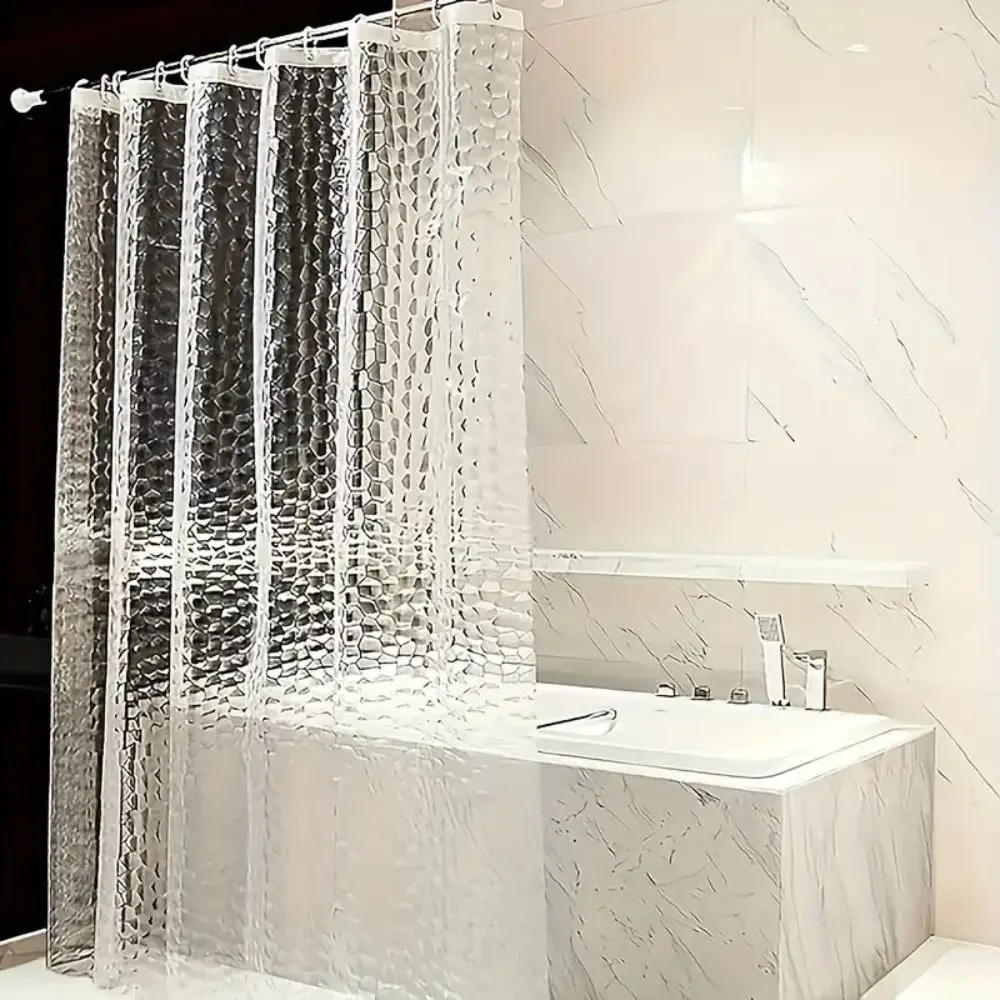 Semi-Transparent Shower Curtain Water Cube Pattern with Hooks Bath Curtains Liner Waterproof Thick Bathroom Curtain
