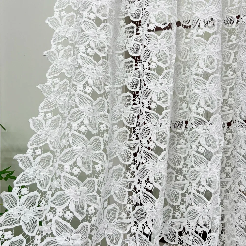 French Romance White Floral Embroidered Sheer Curtains for Living Room, Bedroom, Farmhouse, Home Decor