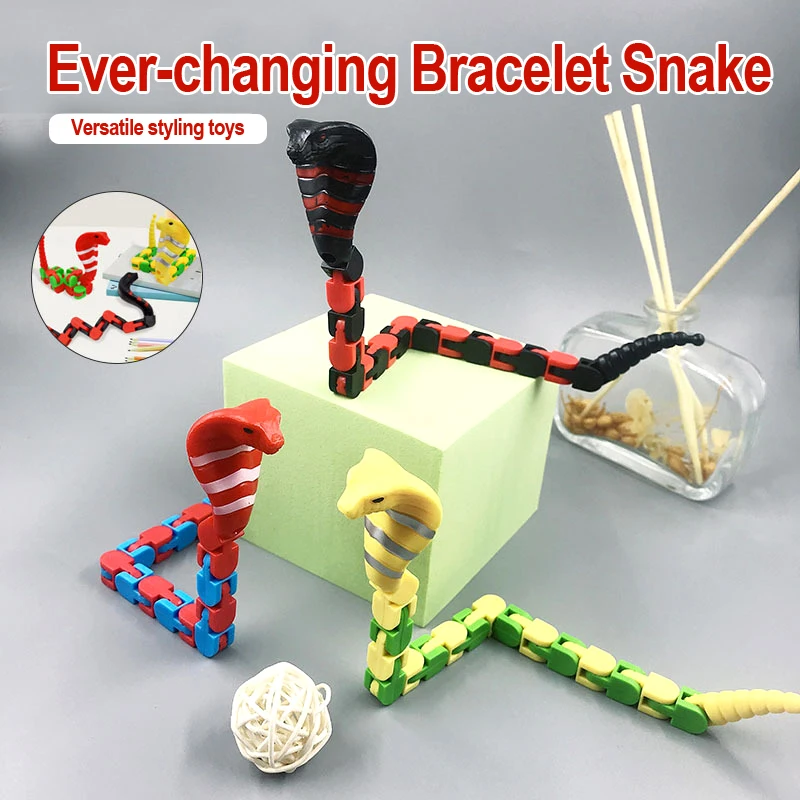 3PCS Anti-Stress Toy Variable Bracelet Snake Decompression Chain Variable Folding Funny Children's Gift Toy Color Random J141