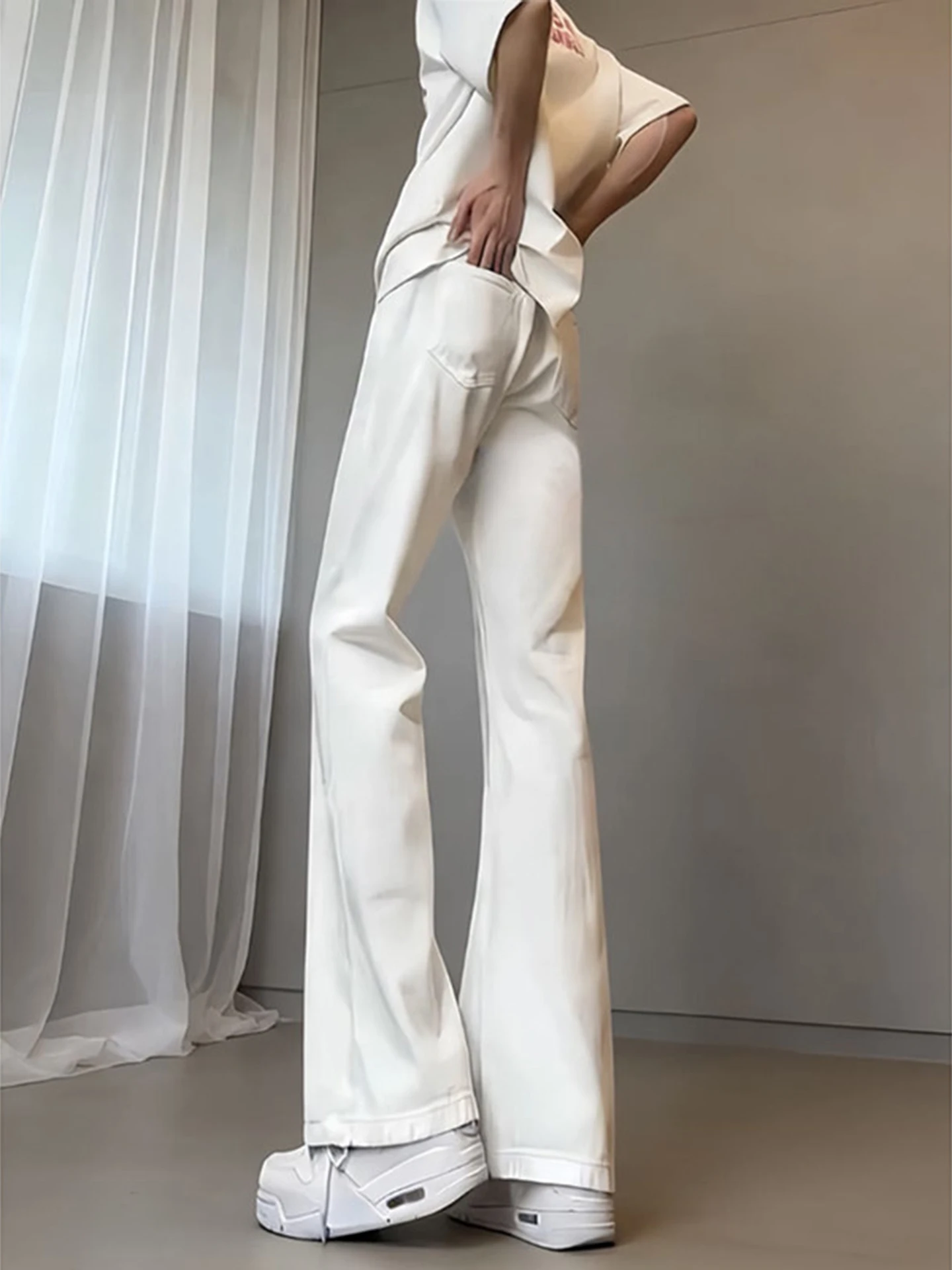 

Cleanfit White Bell Bot Jeans Men's Extended Length High Waist Knife American High Street Sle Cotton Polyester Blend