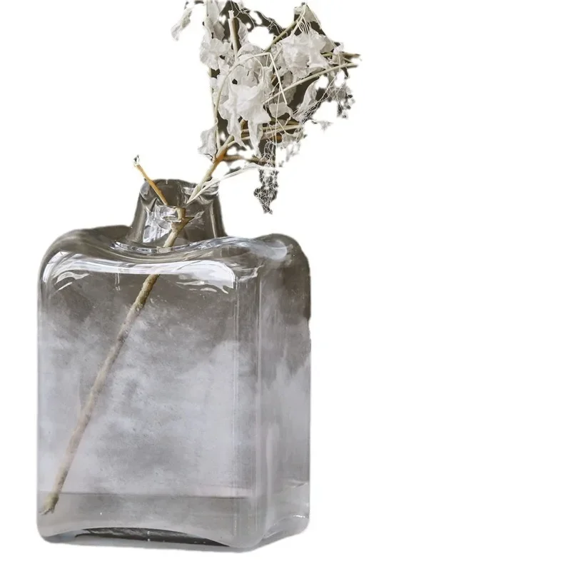 

American country living room irregular small mouth square vase, dining table gradual change glass vase home soft decoration