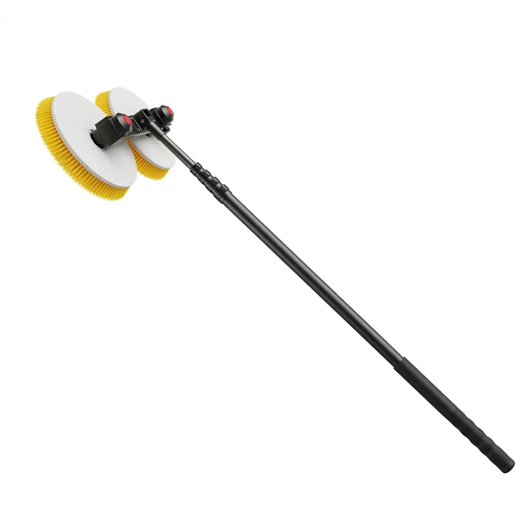 Electric Solar Panel Cleaner Rotating Brush Kit with Water Pump - Dual Head Photovoltaic Washing Pole for Rooftop Solar