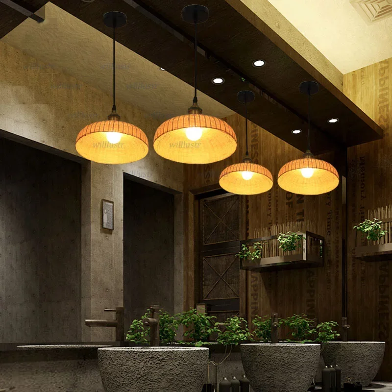 Hand Knitted Pastoral Bamboo Pendant Lamp - Ceiling Chandelier for Hotel Lounge Dining Bedroom - Suspension Hanging Lighting