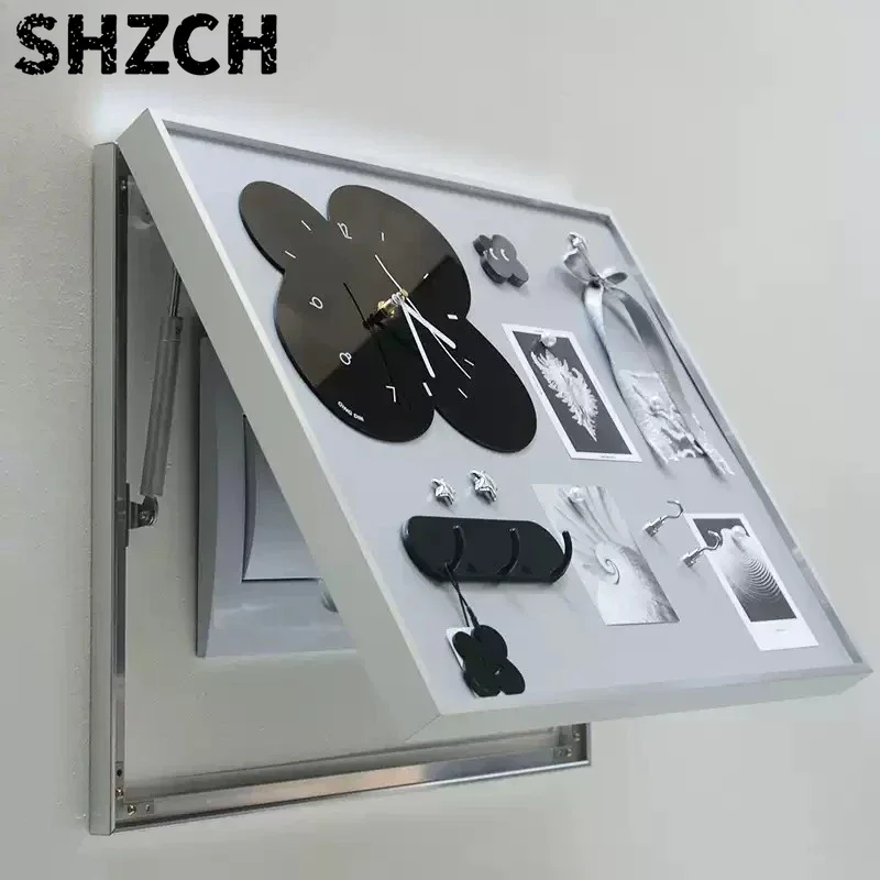 2026 Brushed Stainless Steel Magnetic Electrical Cover Wall Panel with Clock for Breaker Box Decorative Switch Board Hiding Art