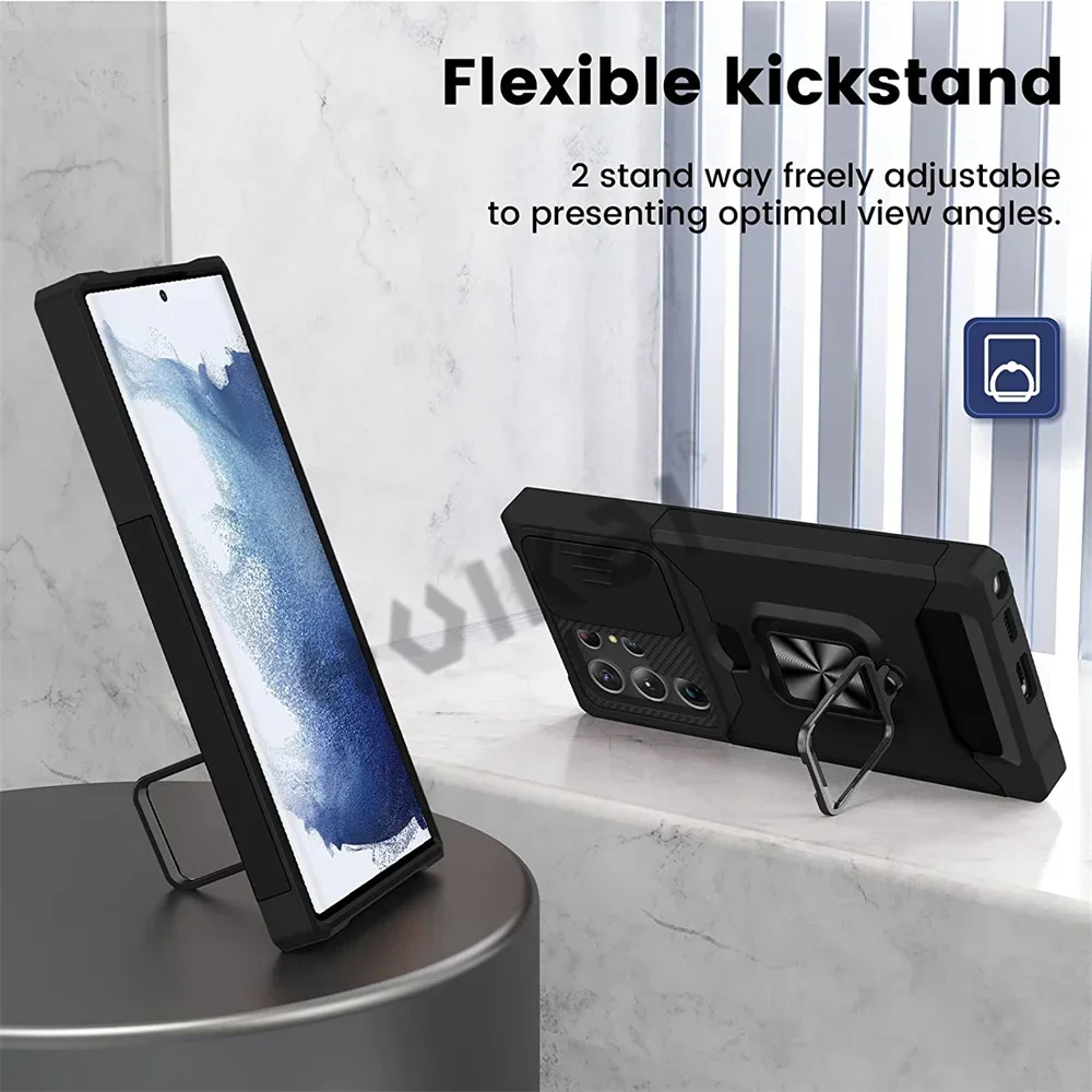 حافظة لهاتف سامسونج جالاكسي S24 S23 S22 S21 FE نوت 20 Ultra A72 حامل بطاقة فتحة المحفظة العسكرية الشريحة كاميرا الصف حافظة واقية #6