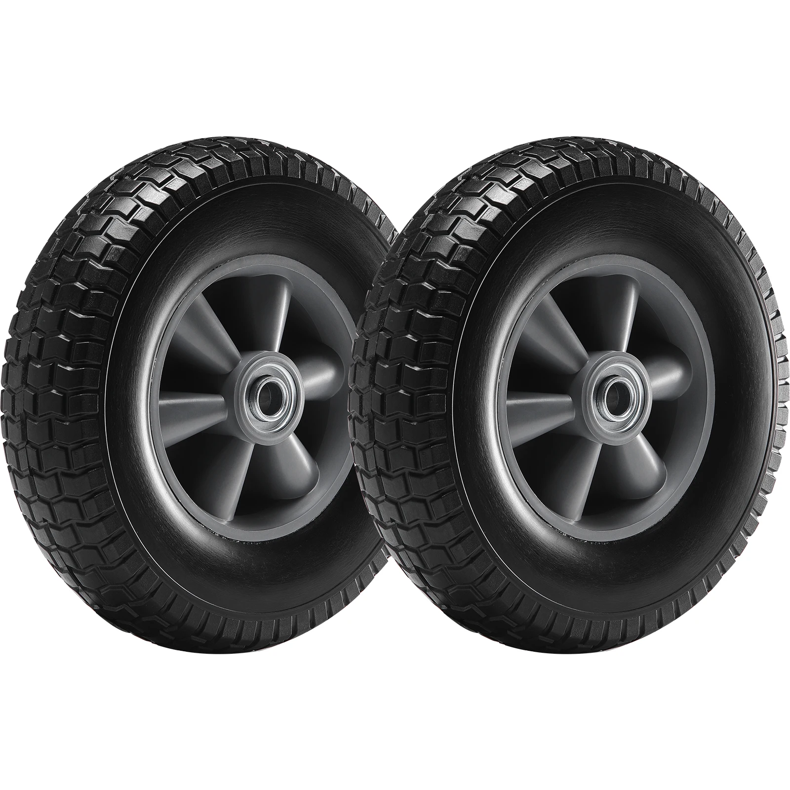 SucceBuy 2-Pack Solid PU Run-Flat Tire Wheel 10" Flat Free Tubeless Tires & Wheels for Garden Trailers Dollies Various Carts