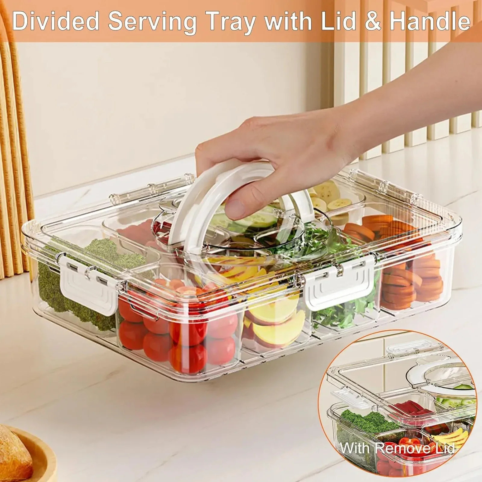 

Divided Plate with Lid Food Storage Box Snack Box 8 Grid Fruit Storage Box for Refrigerator Snack Vegetable Fruit Food