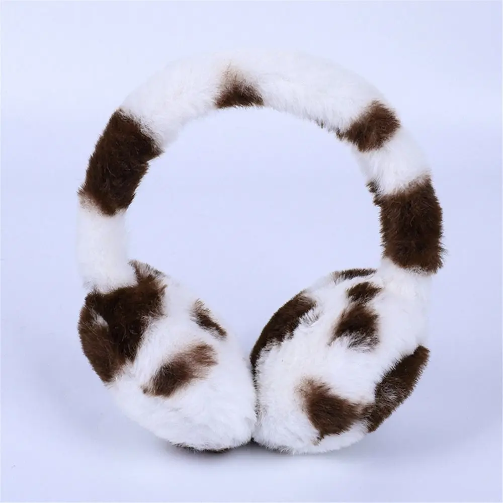 Fashion Cow Print Plush Earmuffs Winter Warm Retractable Fluffy Ear Covers Cartoon Kids Ear Warmers for Boys Girls