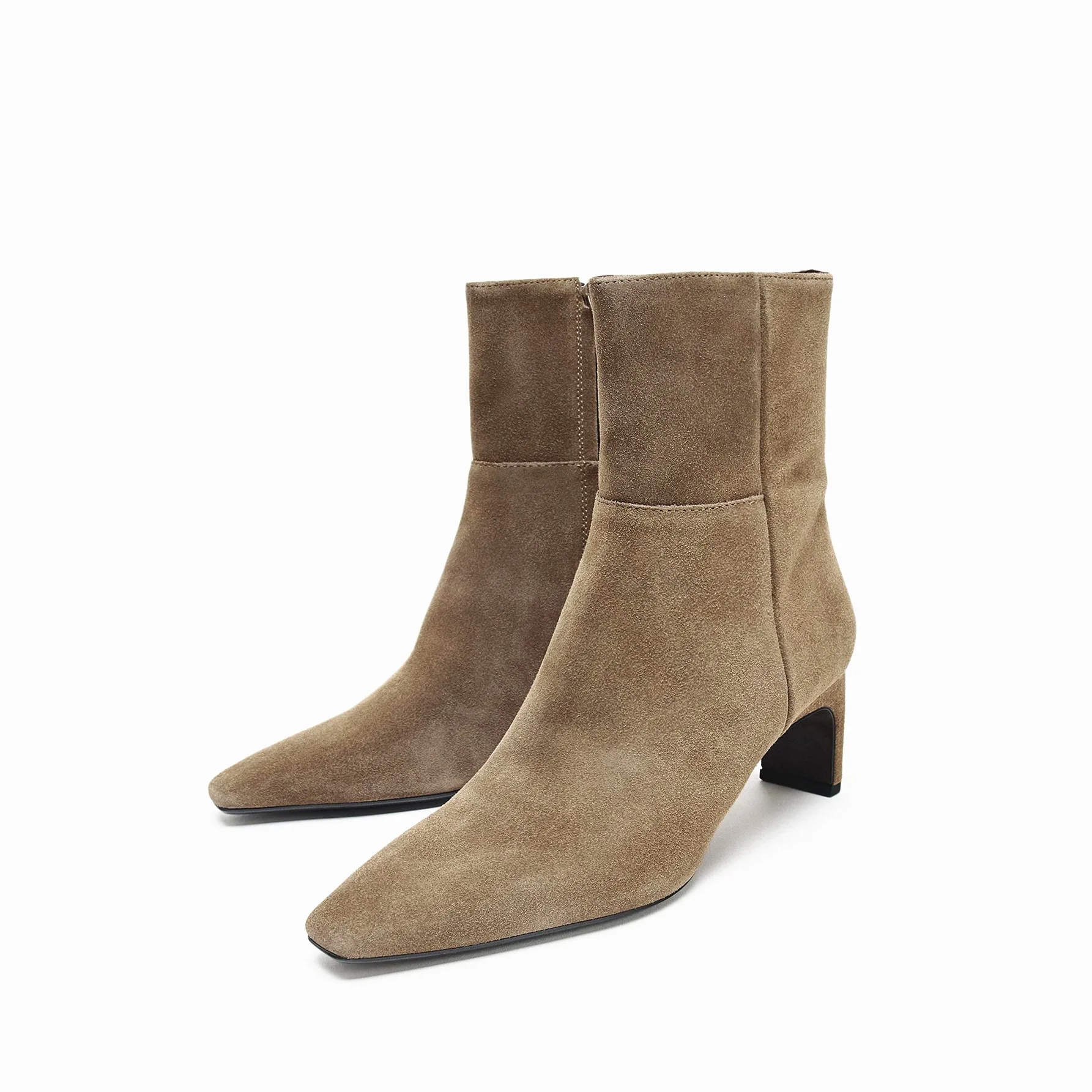 

Women's Autumn And Winter Taupe Suede Ankle Boots Pointed Toe Block Heel Elegant Fashion Boots Office Daily Wear