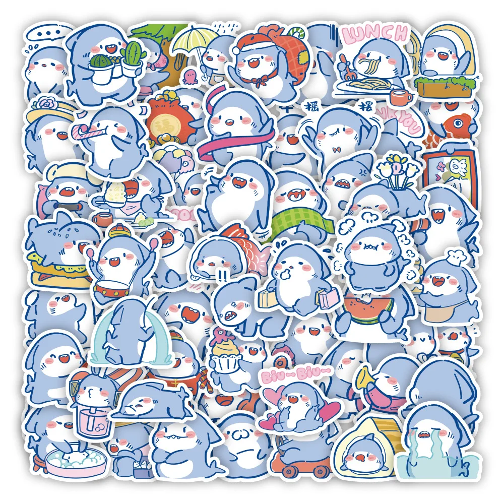 50/100Pcs INS Novelty Cartoon Cute Shark Stickers PVC Waterproof Stickers Decals For Kids Boys Girls Toys Gifts