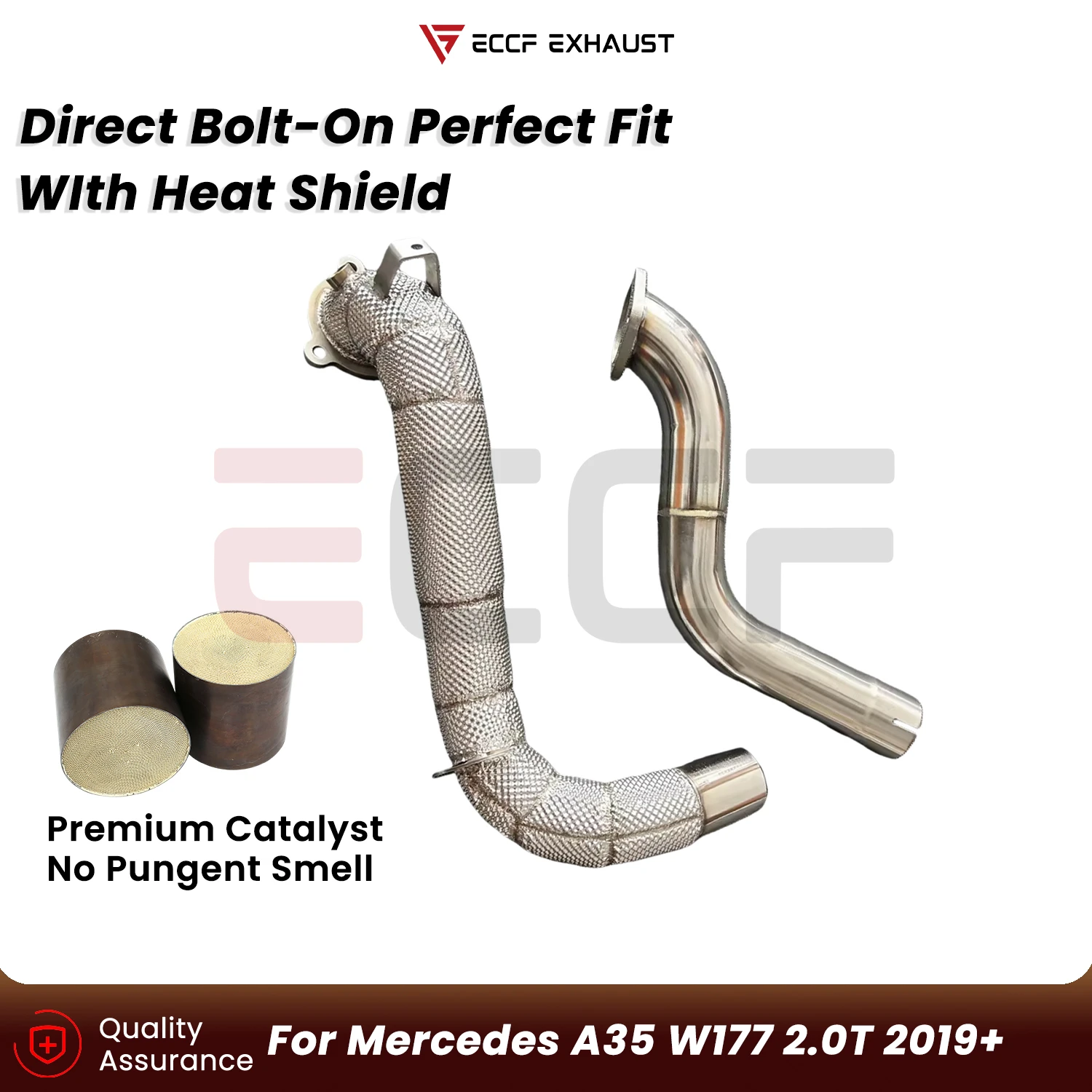 Sporty Downpipe With Heat Shield For Mercedes A35 W177 2.0T 2019+ Aggressive Exhaust Sound Plug and Play Upgrade Performance