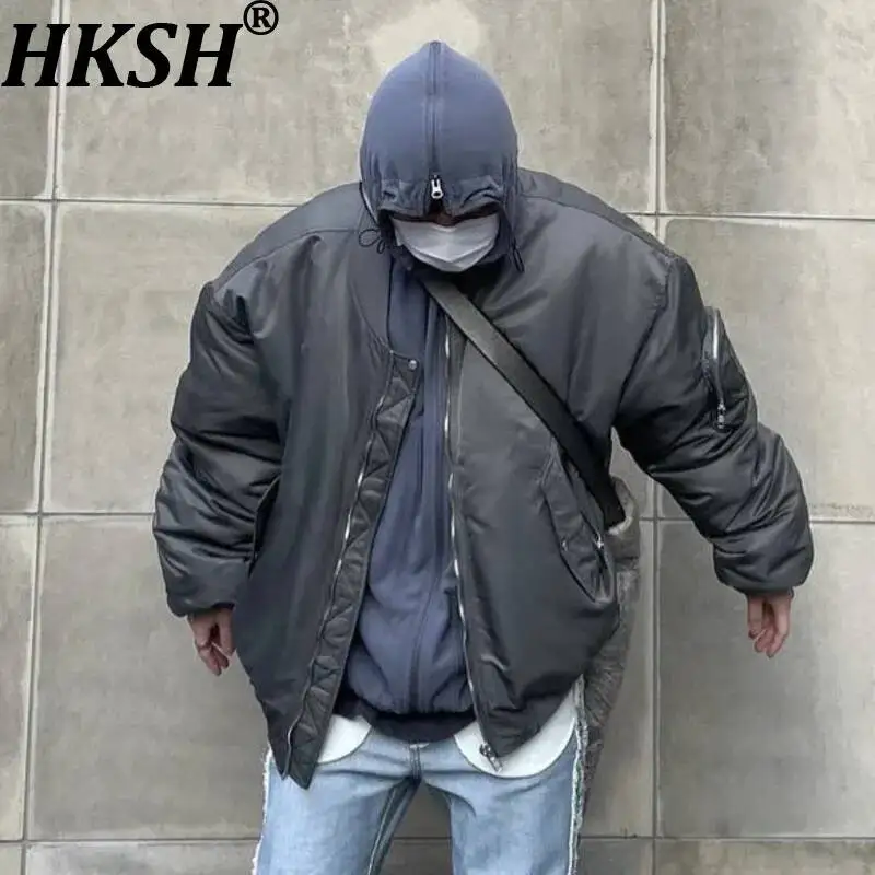 

HKSH Spring Autumn Winter New Men Tide Punk American High Street Loose Jacket Cotton Casual Solid Color Trendy Vibe Coat HK18999