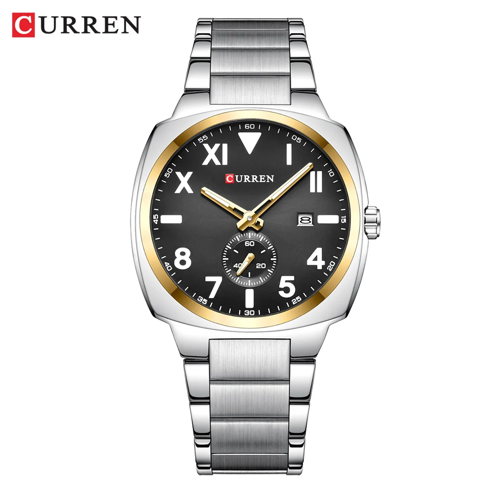 Curren Casual Fashion Markenuhren für Herren, einfache Quarzuhr mit leuchtenden Zeigern, Herren-Edelstahl-Armbanduhr mit Datum 8