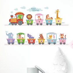 Cute Cartoon Animals Train Removable Wall Stickers for Window Tile Kids Nursery Bedroom Decals Kindergarten Showcase Decor Art