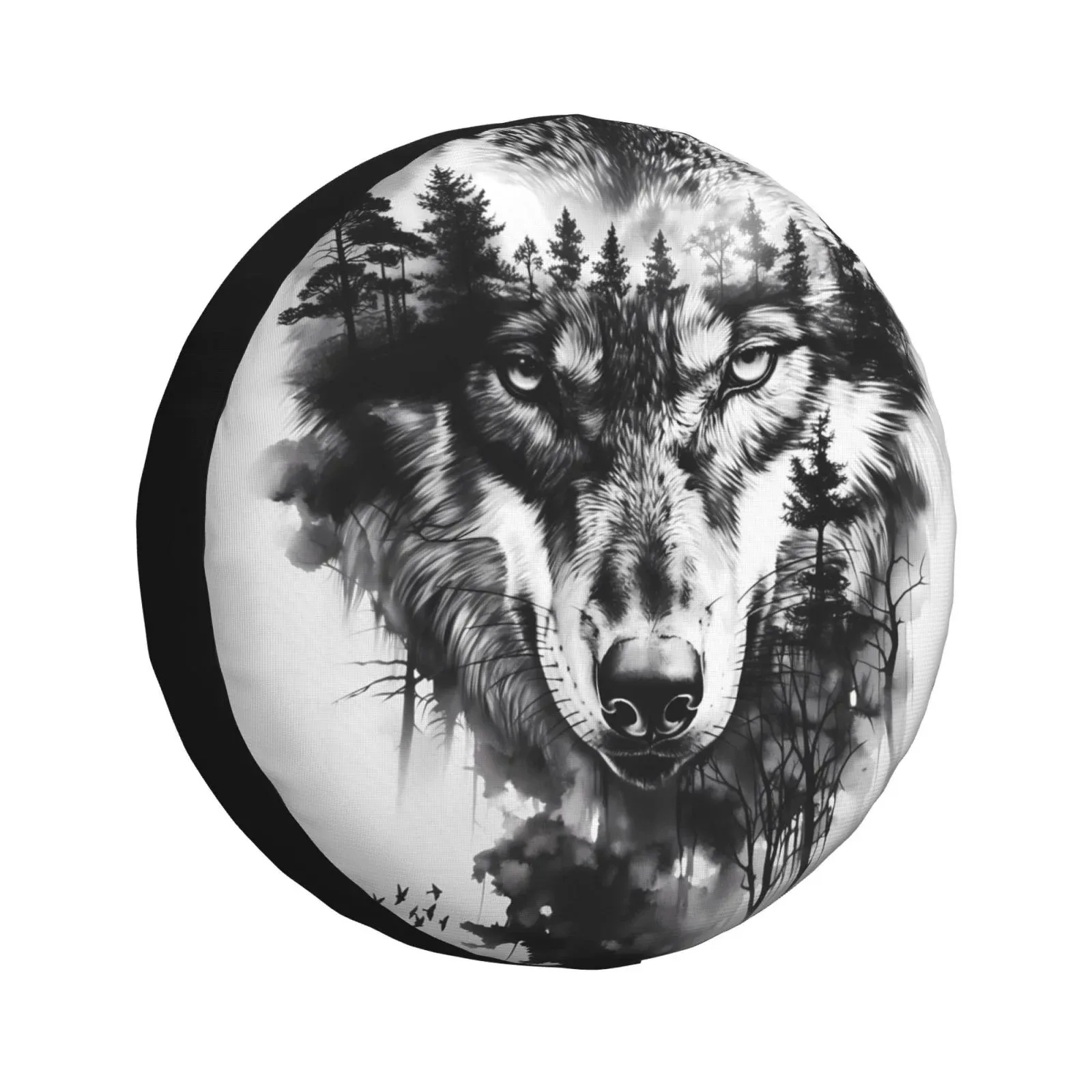 

Majestic Wolf Forest Landscape Round Tire Cover Polyester Spare Wheel Protector for SUV Trailer