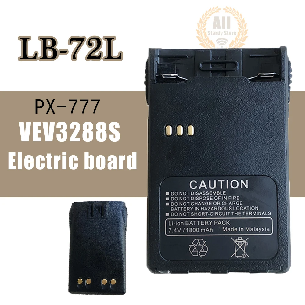 Li-ion bateria para Walkie Talkie, bateria de substituição extra para rádio em dois sentidos PX777, modelo LB-72L, 1800mA, VEV3288S, PX-777