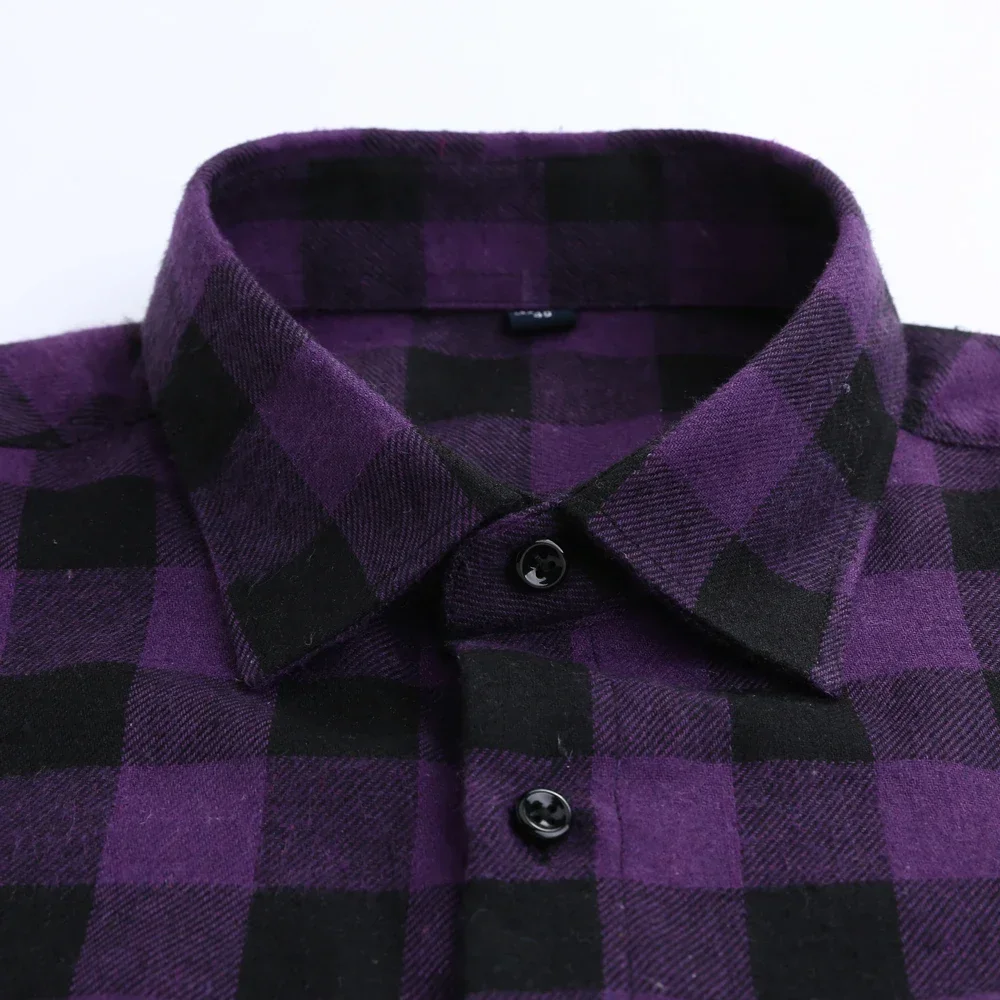 

Men's Slim-fit Casual Brushed Flannel Contrast Plaid Shirt Single Patch Chest Pocket Comfortable Soft Long Sleeve Gingham Shirts