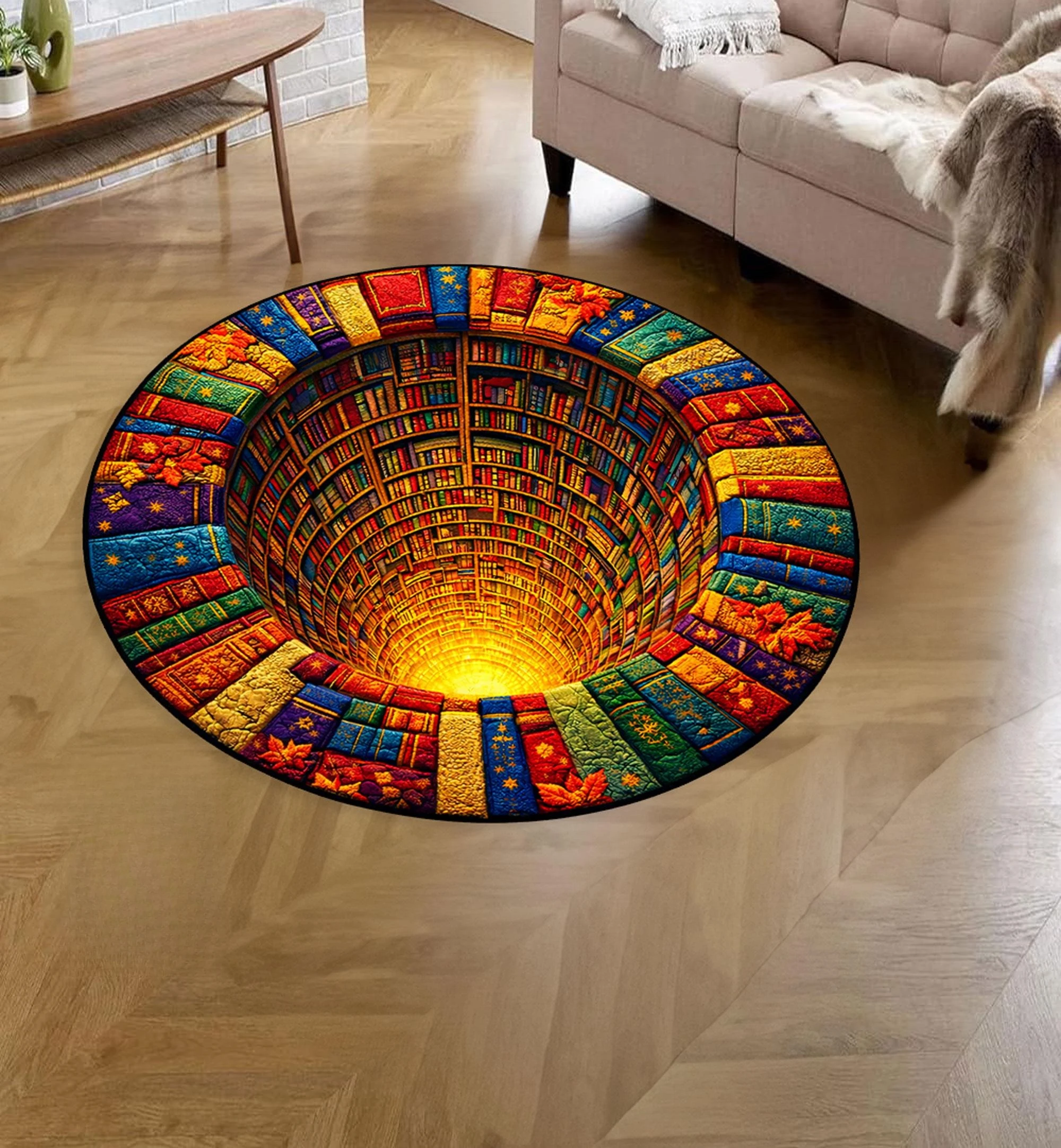 Decorative Floor Mat Book Tunnel Vortex Illusion Print Home Living Room Indoor Unique Art Theme Stylish Welcome Party Home Decor