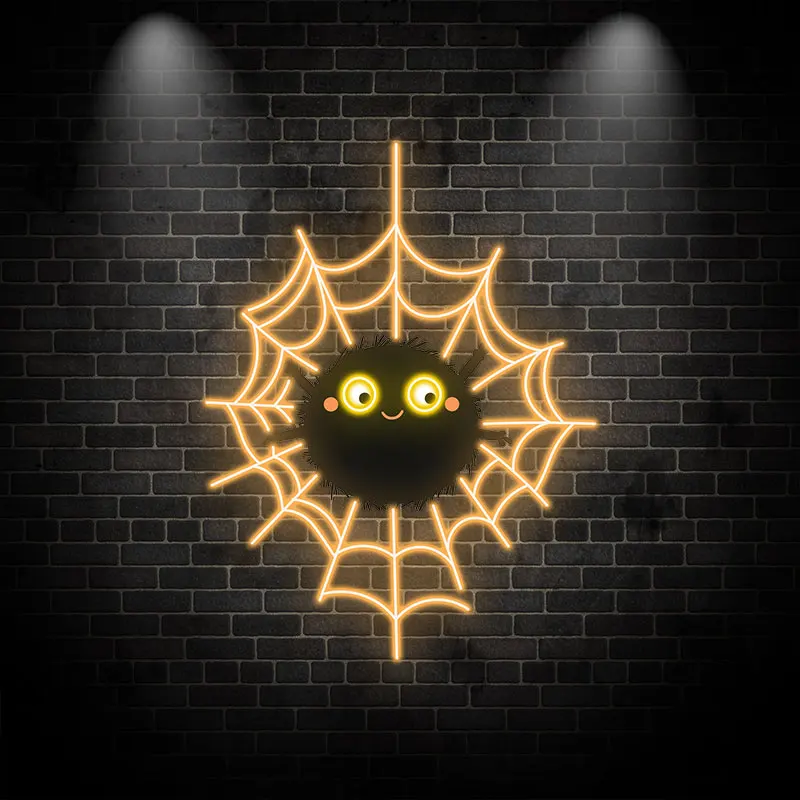 Adorable Spider Web Halloween Neon Light - Cute LED Wall Decoration for Spooky Parties, Kids Room Decor, Perfect for Halloween