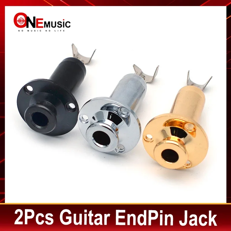 2Pcs Brass Acoustic Electric Guitar End Pin EQ Output Input Jack Guitar Plug Socket 6.35 Guitar Parts Black Silver Gold 3 color