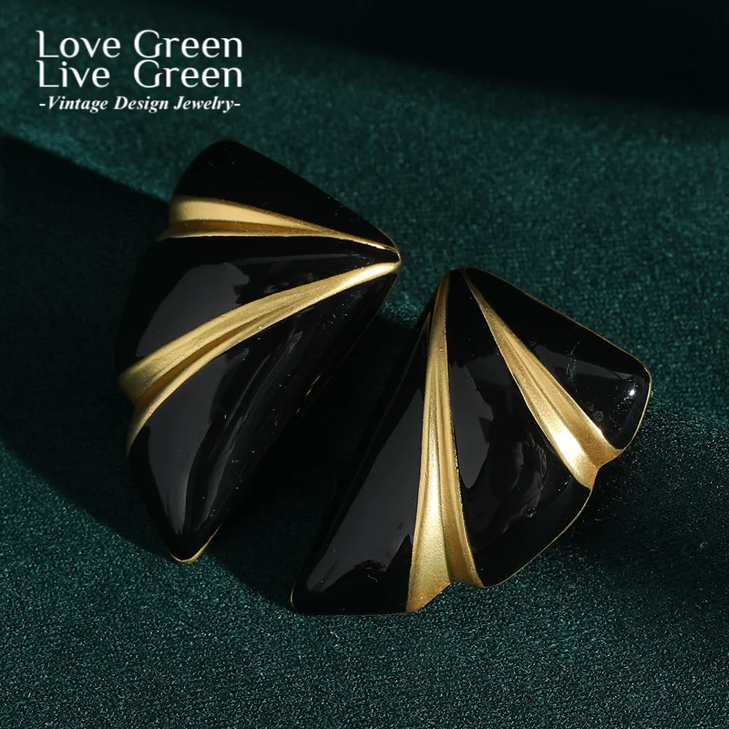 

Vintage Enamel Black Earrings Stud Jewelry For Woman Gold Color Antique Quality Luxury Designer Wedding Gifts Anniversary 2025