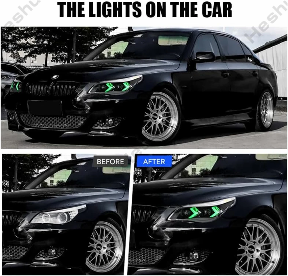 Pair LED Headlights For 2003-2010 BMW E60 E61 M5 5-Series 525i 528i 530i 540i Headlight Front Lights Turn Signal DRL Head Lamp