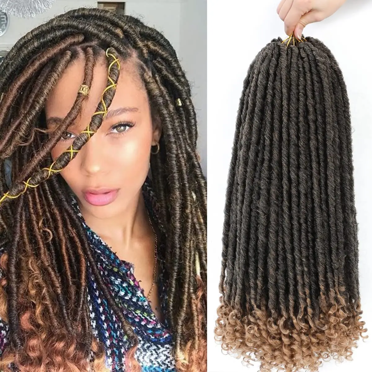 Goddess Locs Crochet Hair 18Inch Straight Faux Locs Crochet Hair for Black Women, Crochet Pre-Looped Curly Hair Soft Faux Locs