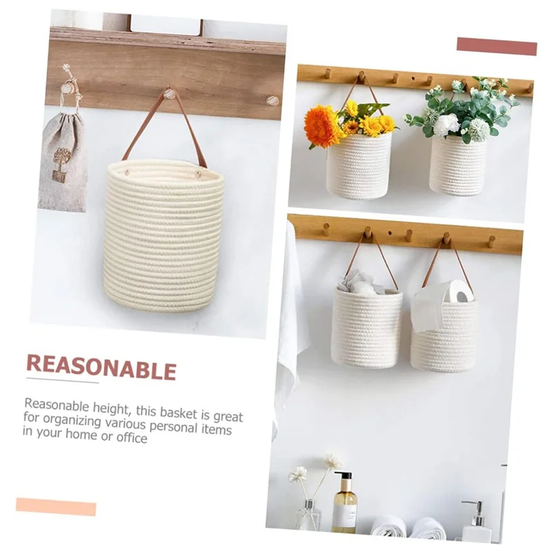 

ABUI-2Pcs Cotton Fabric Hanging Baskets Wicker Wall Mounted Storage For Flower Home Decor
