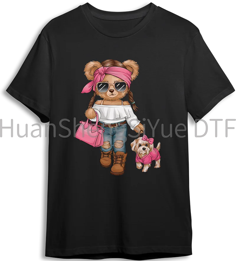 Cool Bear Too Teddy Bear Ironing Sticker Clothes DTF Fashion T-shirt Hoodie DIY Jacket Patch Hot Paste Paper Waterproof