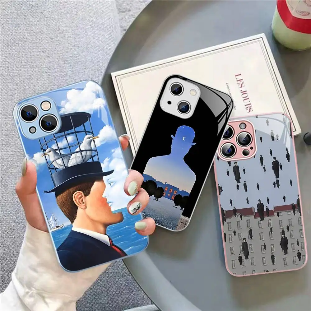 Ren Magrittes Paint For IPhone 14 13 12 Mini 11 Pro XS Max X XR 14 Plus Tempered Glass Cover