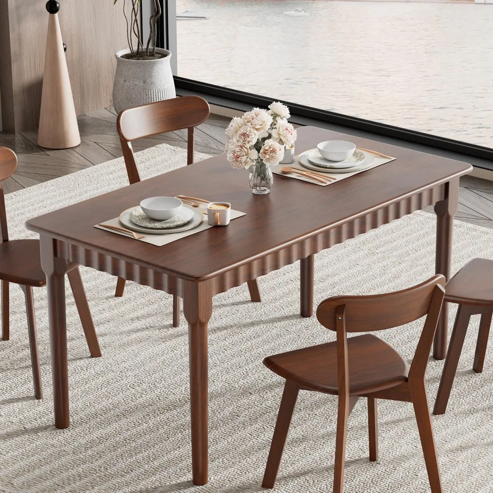 47.2 Inch Solid Wood Dining Table for 4, Mid Century Modern Oak Kitchen Table, Farmhouse Rectangular Dining Room Table for Indoo